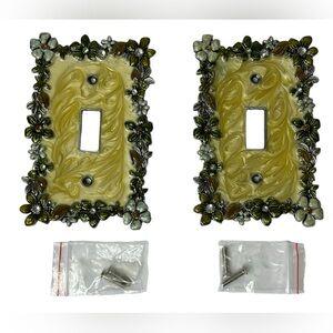 Enamel Heavy Single Floral Multicolor Light Switch Covers Set of 2